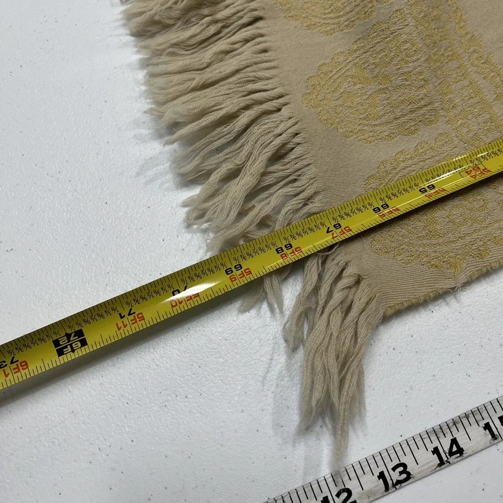 Anichini 100% Merino Wool Blank Throw Golden Yellow Scroll Fringe 67x58